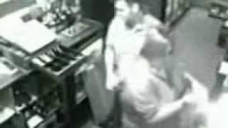 Fat woman falls down trap door / basement