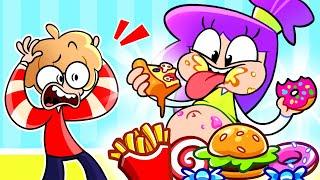 Healthy VS Junk Food!    Do Not Overeat!  ️ Funny English for Kids! 