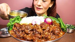 SPICY MUTTON BHUNA MASALA, EXTRA MUTTON GRAVY AND BASMATI RICE #ASMR/EATING SHOW BIG BITES #MUKBANG