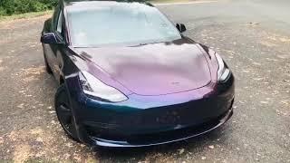 Tesla Model 3 wrapped in 3M Gloss Deep Space