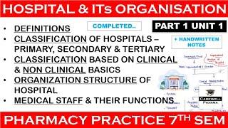 Hospital & it's organization (complete) || Part 1 Unit 1 || Pharmacy Practice 7th Semester