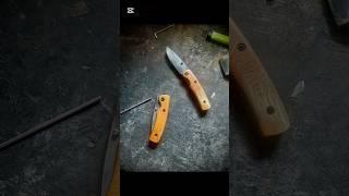 Handmade folding knives. All parts handmade. Blade and liners from 1095 steel Yew wood for scales