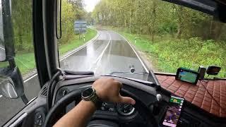 POV Drive DAF XF. RAIN VS SLIPPY ROAD .Cockpit View.