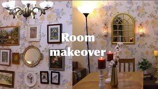 Transforming ugly corner into cozy dining area🪑Dining Room makeover, Gallery wall, Vintage painting