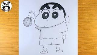 Cute shinchan boy playing with ball pencil drawing | cartoon character ​⁠@TaposhiartsAcademy