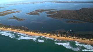 An aerial view of the Gippsland Lakes