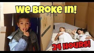 24 HOURS in THAT YOUTUB3 FAM's Boxfort Maze! WE SNUCK INTO THEIR HOUSE!