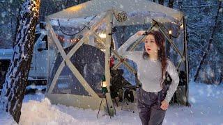 Heavy Snow frozen forest winter greenhouse tent Solo Camping  -16℃