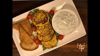 کوکو کدو با سس پیاز‌جعفری به همراه نواب - zucchini patties with onion and parsley sauce