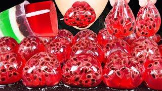 ASMR GIANT WATERMELON WATER BOTTLES, PUSH POP JELLO, POPPING BOBA EATING SOUNDS MUKBANG 먹방 咀嚼音 JELLY
