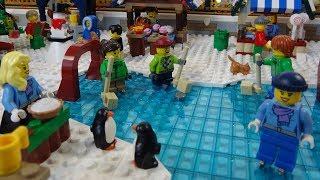 Lego city Christmas winter village animation with winter train station and Lego winter trains