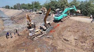 Hardly!!​Good Job Successful Recovery Long Arm Excavator Stuck in Deep Mud, Excavator Fails Win