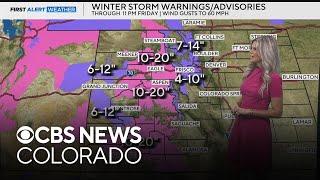 Heavy pile up of snow in Colorado's mountains, rain and snow possible in Denver