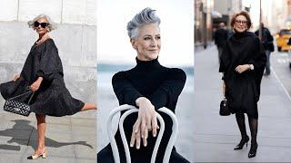 12 Simple tips for a chic and elegant style | ALL BLACK clothes | Natural Fashion for Women Over 60