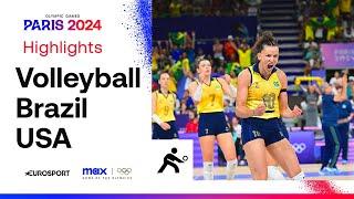 THRILLER!  | Brazil vs USA Women's Volleyball Semi-Final Highlights | #Paris2024 #Olympics