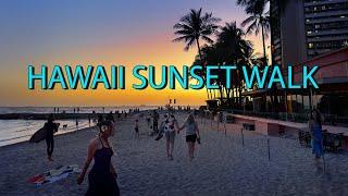 HAWAII Beach Walk  Waikiki Sunset Virtual Tour