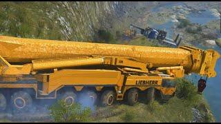 Spintires MudRunner -  Liebherr LTM 11200 Crane Lifting - MAN TGS 41.480 8x8 - Fall Down At Ravine