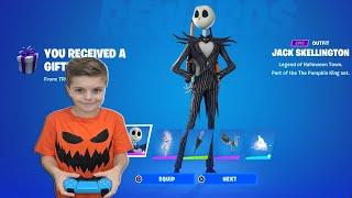 Gifting My 10 Year Old Kid NEW JACK SKELLINGTON Skin Bundle & Unlocking Free Fortnite Rewards FNCS