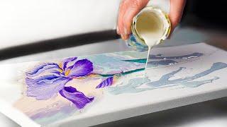 MUST SEE Elegant Iris Art! Mixed Media + Acrylic Pouring to the Next Level! | AB Creative Tutorial