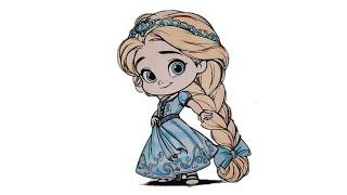 Как нарисовать принцессу Эльзу в детстве, раскраска для детей/Princess Elsa as a child, coloring