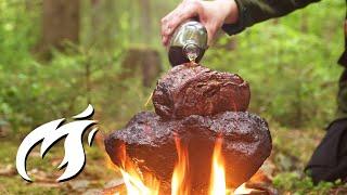 MONSTER ENTRECOTE STEAK on HOT STONE grilled outdoor ASMR style  