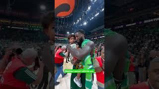 Mathias LESSORT celebrates with his son on the court | EMOTIONAL MOMENTS after PAO's victory