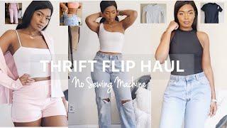 SPRING THRIFT FLIP HAUL | Resizing Jeans, One Shoulder Top + More | No Sewing Machine Required