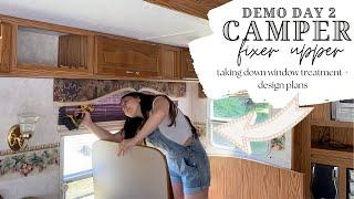 CAMPER DEMO Day 2: Window Treatment Removal + Sharing Our Design Plans! How To Do It Yourself