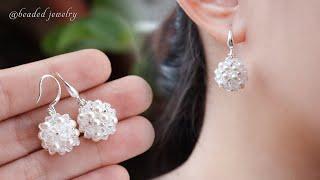 Swarovski beaded ball earrings. Super easy to make for beginners. Beading tutorial