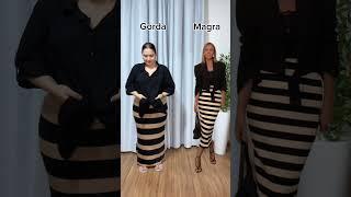 Look plus size saia listrada #moda #plussize #modaplus #modaplussize #modafeminina #look