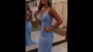 Luxury Blue color Prom Dress with Diamond