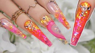 PINK AND ORANGE NAILS | EXTREME LENGTH SUMMER NAILS