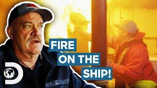 FIRE Breaks Out On The Wizard Out At Sea! | Deadliest Catch