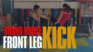 Muaythai training : round house front leg kick