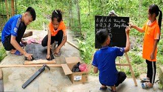 Two very smart orphans made blackboards by hand to teach each other to read and write.
