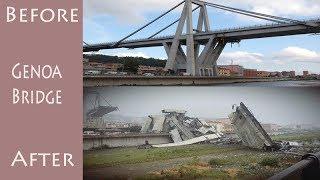 Genoa bridge, before and after, autostrada A10, Polcevera a Genova, Ponte Morandi