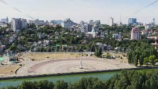 Voronezh, Russia. Admiralteyskaya Square. Voronezh River Embankment, Aerial View Hyperlapse, Point o