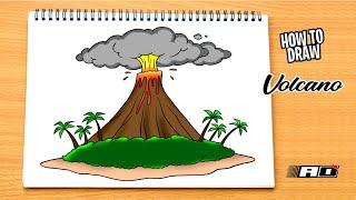 How to draw Volcano step by step