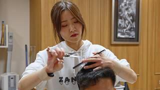 (ASMR) Cute Japanese Female Barber Emi Did Amazing Haircut, Shave, Shampoo & Massage