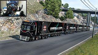 Insane 5 Trailer Road Train For Umbrella Corporation - Euro Truck Simulator 2 - Logitech G29 Setup