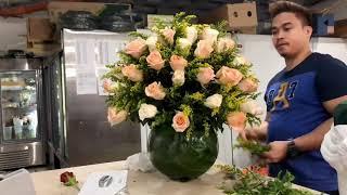 Basic #tutorial  round flower arrangement by.. the florist 1 in Kuwait #floraldesigner Vlog