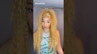 ANNIVIA HONEY BLONDE CURLY LACE FRONT WIG #curlylacefrontwig    #longcurlyhair  #lacewigs