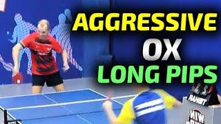 Long Pips OX - left hand defender technique: Cherevko Roman, chopping & attacking table tennis style