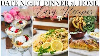 DATE NIGHT DINNER AT HOME! Shrimp Scampi Pasta| No bake cheesecake| Summer Salad| Cheesy Pesto Bread