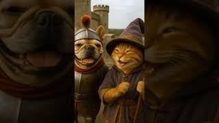 “Knight & Mage: The Paw-some Adventure Begins!”“bulldog knight and cat mage adventure”
