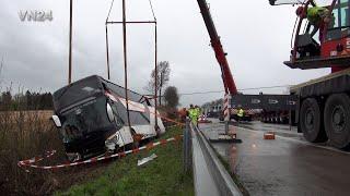 VN24 - Coach accident - Recovery with crane after serious accident on A44 - full video