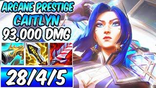 CLEAN ARCANE PRESTIGE CAITLYN 93K DMG FULL CRIT S+ GAMEPLAY ADC Build & Runes S14 League of Legends