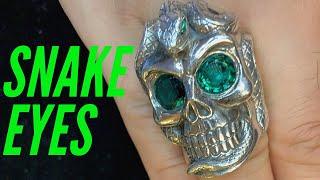 Snake Eyes Silver Mens Skull Ring | Handmade Biker Ring | AJT Jewellery