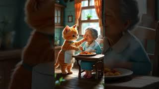 Tiny Chef, Big Heart: Kitten Feeds Grandma Her Dinner 