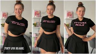 [4K USA] SHEER TRY ON HAUL | BLACK MEETS PINK | MINI SKIRT